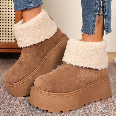 Мода Мода Слипоны Верблюжьи Снежные Ботинки Женские 2025 Зимние Короткие Плюшевые Толстые Теплые Ботильоны Женские Массивные Ботильоны на Платформе Mujer