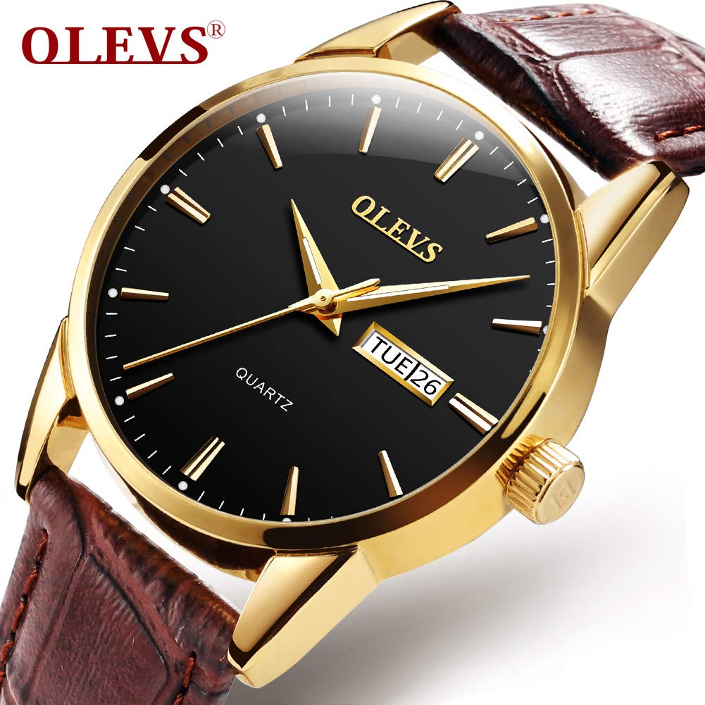 OLEVS Men's Watch, Stylish Ultra-Thin Leather Strap, Quartz Movement, Analog, Date Display, for Men