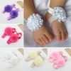 2Pcs Baby Infant Toddler Girl Ribbon Flowers Barefoot Sandals Sock Toe Shoes