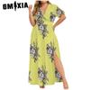 GMXIA L-5XL Женская мода лето весна короткий рукав V-образный вырез повседневные платья