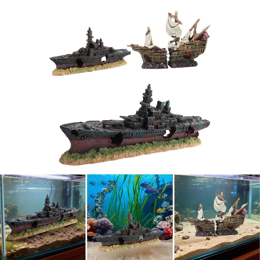 Aquarium Shipwreck Decoration Fish Tank Ornament Background Favors Micro Landscape Home Resin