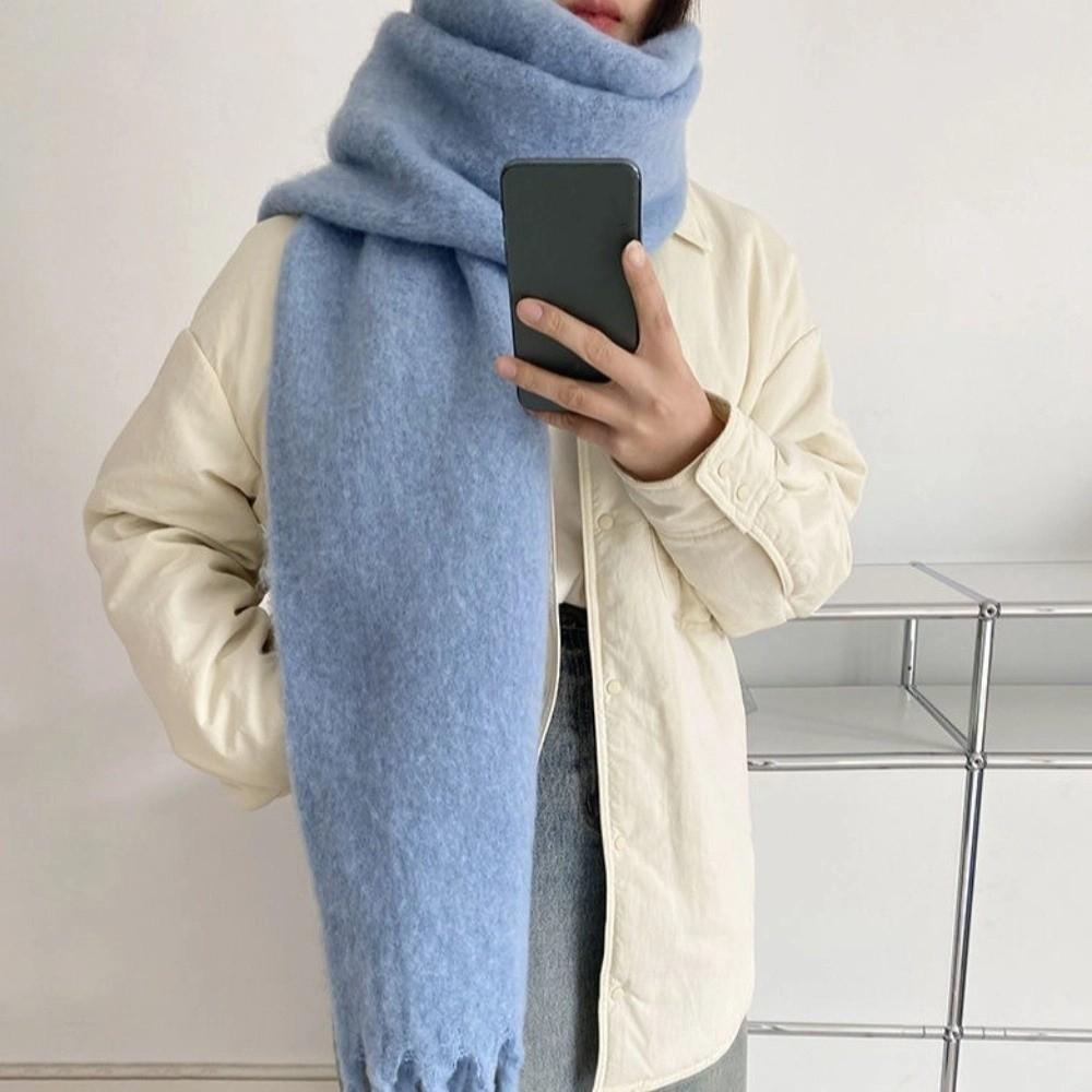 Macaron Solid Color Long Wool Tassel Scarf Korean Style Winter Cashmere Shawl Winter