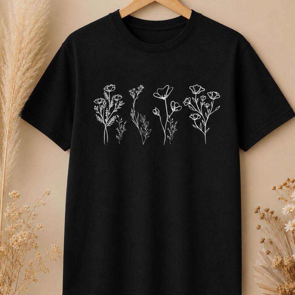 Minimalist Wildflower Line Art T-and kids tshirt