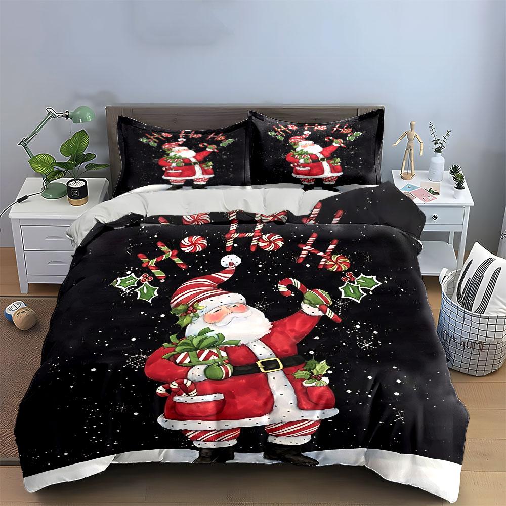 Santa Claus with Candy Canes Bedding Duvet Cover Set Duvet Cover Pillowcases (1*Duvet Cover 2*Pillowcases, without duvet insert)