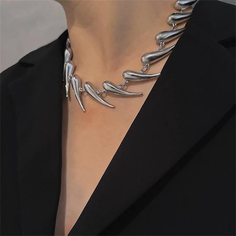Геометрические серебряные шипы нерегулярные металлические ожерелья для мужчин и женщин хип-хоп панк цепи короткие ожерелья воротник ювелирные изделия с волчьими зубами