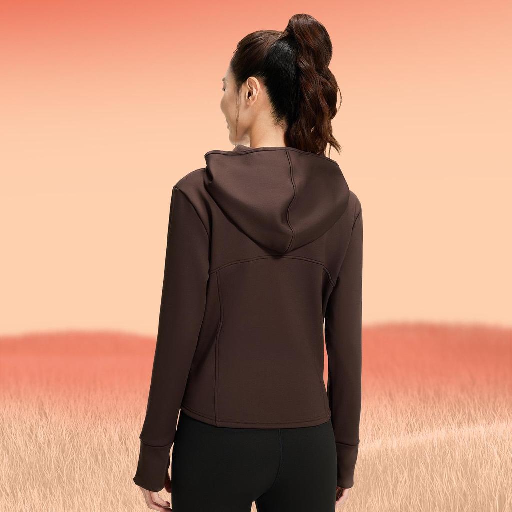 Куртка для йоги Juyitang Velvet Hooded Yoga Jacket - персикового цвета, утолщенная, свободного кроя с карманами