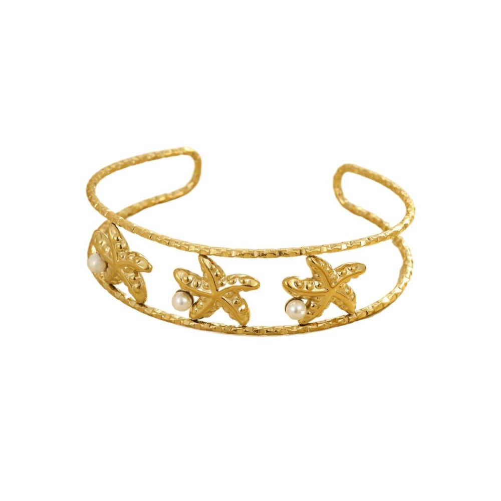 Golden Starfish Shell Cuff Bracelet Ocean Series Summer Beach Bangle Jewelry Gifts