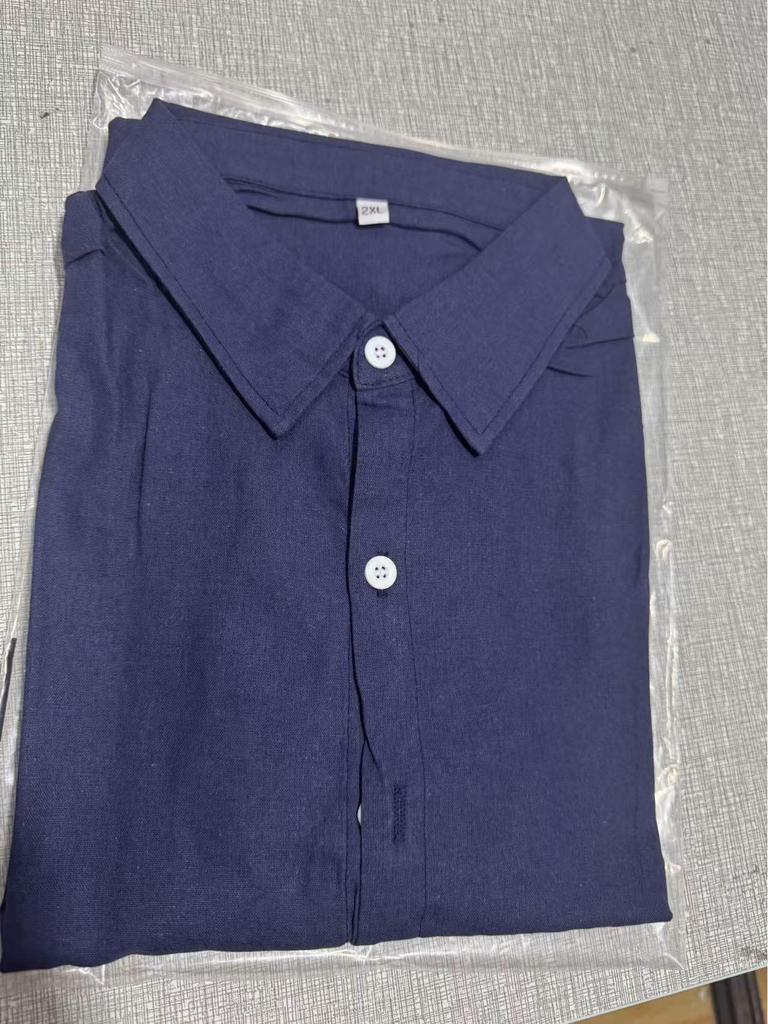 Мужская однотонная рубашка из хлопка и льна - Длинный рукав, стиль Business Casual