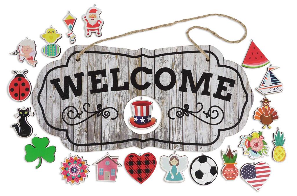 Inkdotpot Welcome Sign Front Door Decorations Hanging Rustic Wood Seasonal Holiday Ornaments Housewarming GiftWall Hanging 17.5" Inches