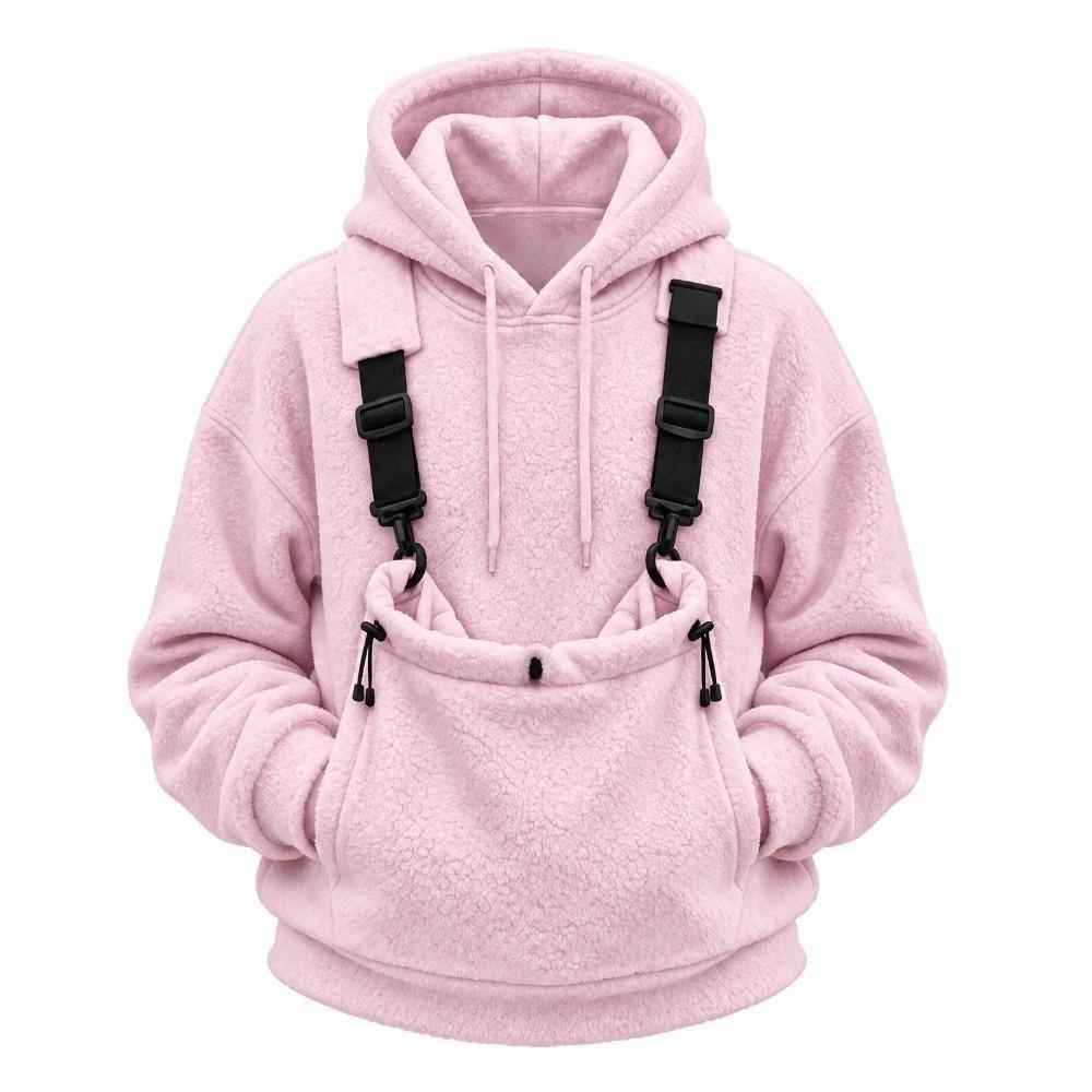 Adjustable Safety Straps Pet Carrier Hoodie Solid Color Loose Fitting Kangaroo Pocket Hoodie Cozy Warm Hooded Sweatshirt Casual
