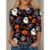 Women's T Shirt Tee Print Halloween Casual Funny Long Sleeve Crew Neck Black Spring Fall