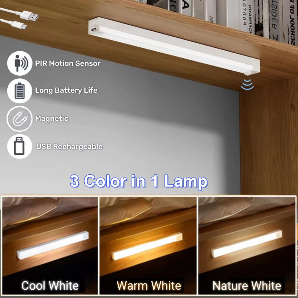 AITHEA Rechargeable Motion Sensor LED Bar Light Induction Night Light Portable Lamp for Cabinet Bedside Bathroom Mirror Light