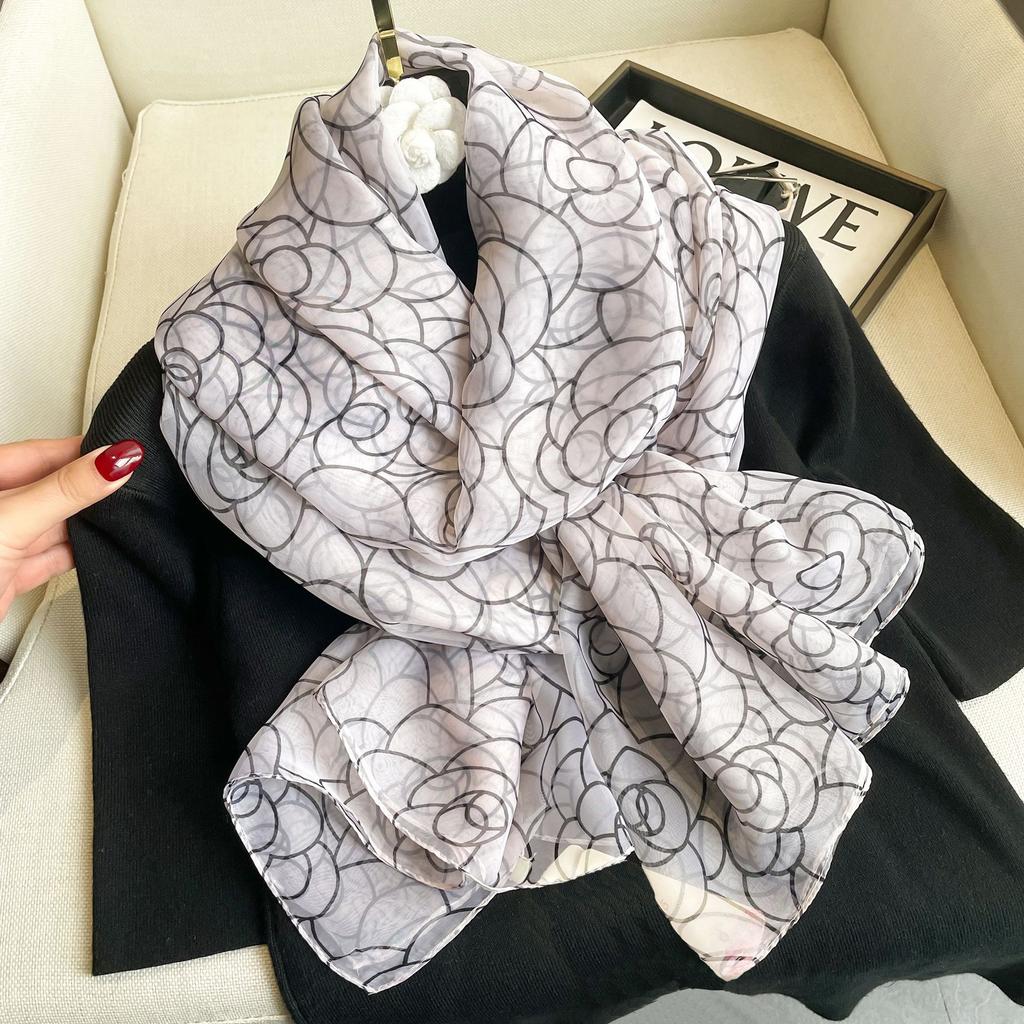 Women's Fashion Scarf Polyester Mature Style with Plant Pattern - Large Beach Shawl Wrap, Decorative Sun-Proof and Windproof