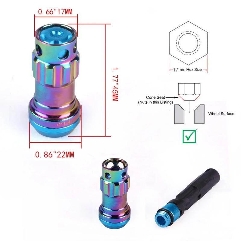 Новые 44-миллиметровые гайки для колес M12x1.5/1.25 20 шт. Замковые гоночные гайки + Набор ключей безопасности