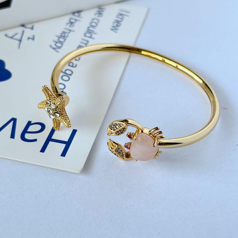 Pink Starfish & Crab Metal Bangle: Summer Luxury Niche Design