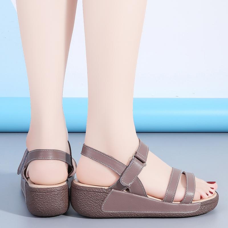 Женские летние сандалии для улицы, нарядные, с открытым носком, повседневные, серые сандалии для девочек, большой размер, платформа, увеличение роста