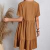 Летние свободные однотонные женские повседневные платья с коротким рукавом, модное винтажное элегантное сексуальное платье с баской, женское свободное платье с оборками на талии 25924