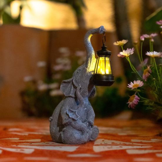 Слон Солнечный светильник Мать Ребенок Скульптура Слона с подсветкой Водонепроницаемый Уличный Декор Слон