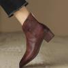 Pointy Brown Vintage  Women's New British Style V-neck Booties Women's Mid-heel Chunky Short Boots