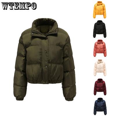 Женская короткая хлопковая куртка Женская теплая куртка с длинными рукавами и высоким воротом Свободная куртка-пуховик Повседневная хлопковая куртка Осень и зима