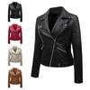 PU Leather Jacket Women's Short Lapel Jacket Spring and Autumn Korean Version Slim Fitting Motorcycle Leather Jacket
