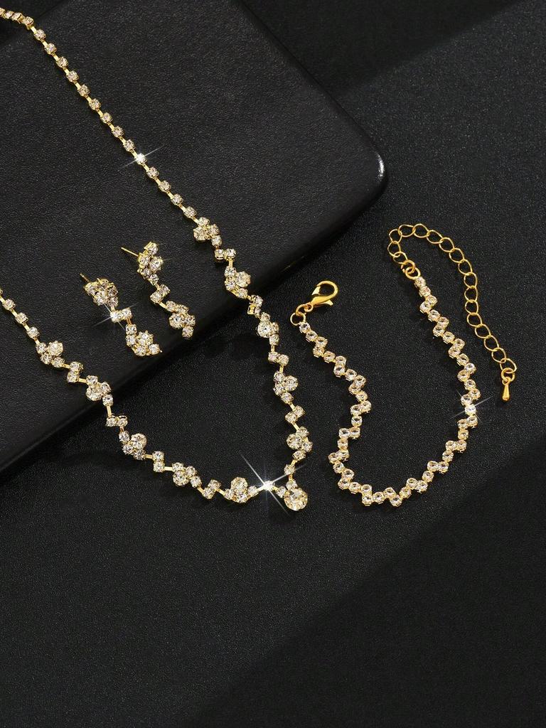 Европейский и американский стиль, трансграничный набор ожерелья, серег и браслета, 4 предмета, свадебные украшения для банкета и вечеринки, модные и универсальные