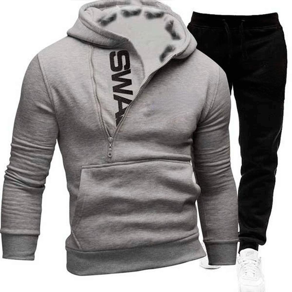 2024 Men Winter Casual Hoodies Suit Half Zipper Pocket Sports Outfit Letter Printed Comfortable Soft Slim Set