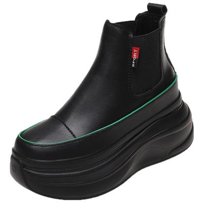 Модные 7 см ботильоны на толстой подошве со скрытым каблуком, универсальные удобные высокие кроссовки, осенние новые короткие ботинки «Челси», повседневная обувь