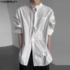 INCERUN Осенние мужские рубашки в полоску с длинным рукавом и воротником-стойкой, топы с повязками Bagge