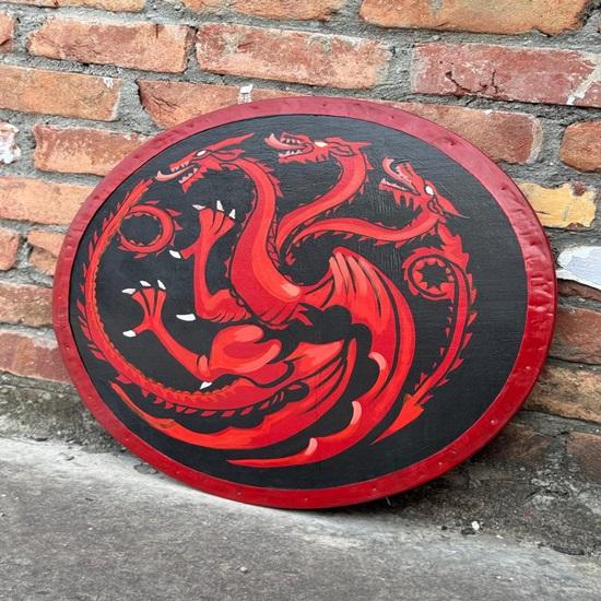 45.72 Cm Medieval Dragon Battle Worn Viking Shield, Wooden Viking Shield, Warrior Shield, Valhalla Round Shield, Ideal for LARP, Halloween Cosplay