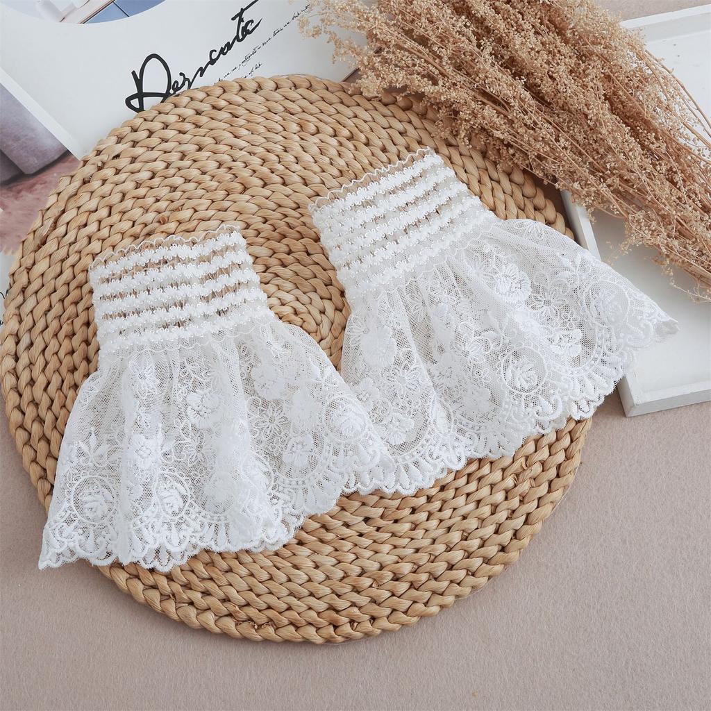 Women Detachable Sleeve Fake Cuffs Female Lace Thin Pleated Flare Sleeve False Cuffs Ruffles Wristband Decorative Accessory