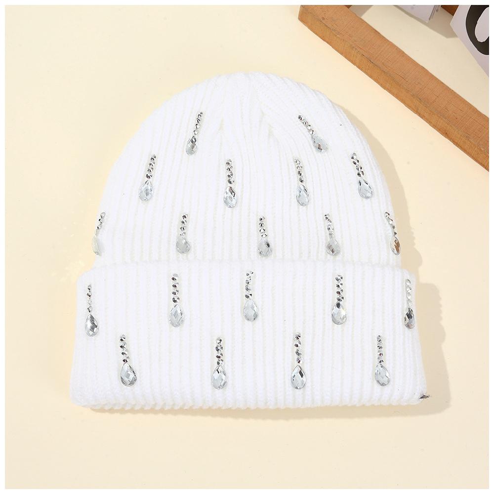 Head Wear Pearl Embellished Knit Beanie Double-Layer Warm Stylish Outdoor Streetwear Beanie Y2K Unisex Cap Hat for Men Women