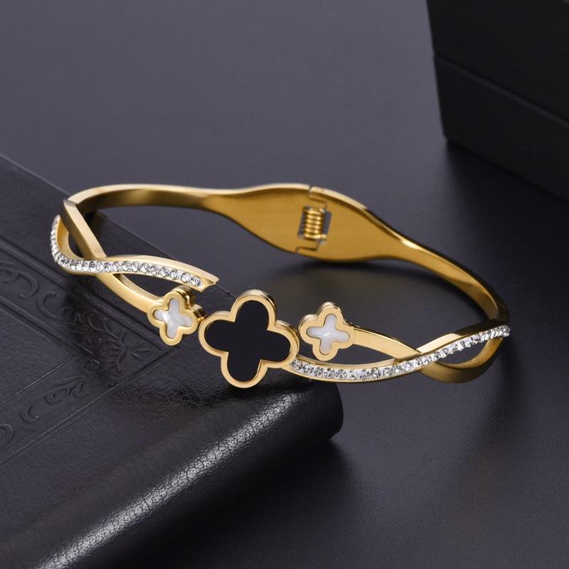 Модный браслет из нержавеющей стали, браслет из титановой стали, ювелирные изделия, женский браслет с четырьмя листами клевера