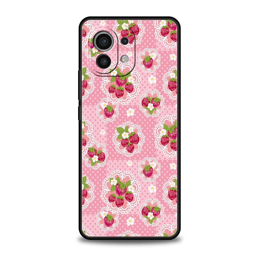 Чехол для телефона для Xiaomi Mi 17 Pro Max 15 14 13 12 11 Ultra 15T 14T 13T 12T Pro Lite Мягкий ТПУ Милый Клубничный и Мелкий Цветочный Розовый