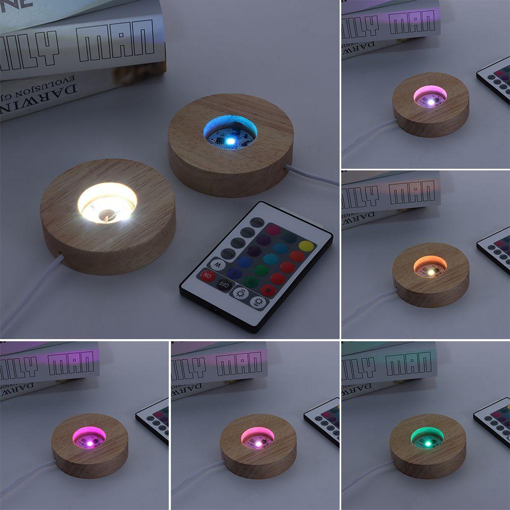 Gift for Crystal Ball Home Decor Color Changing LED Lights Wooden Lighted Base Stand Display Base