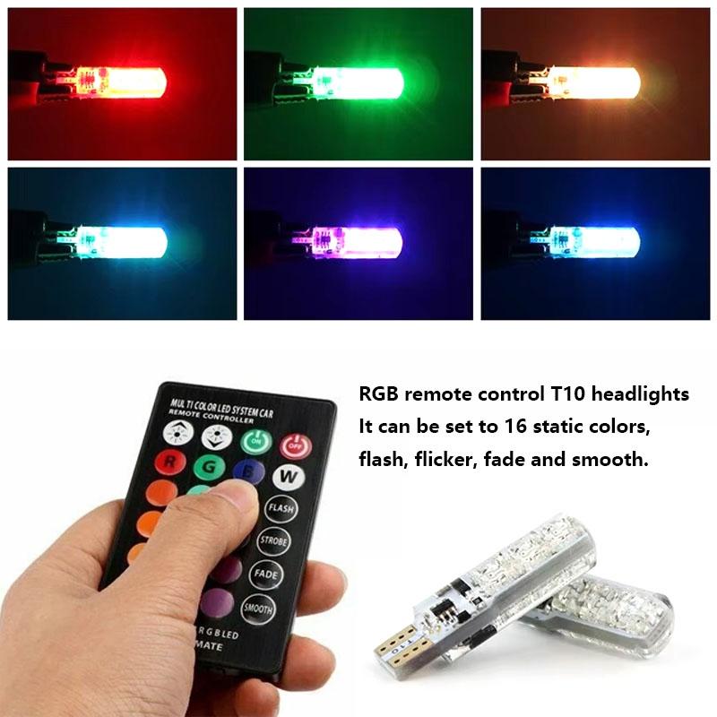 2 шт. T10 RGB LED Габаритные огни Лампа-6SMD 5050 CANbus Автомобиль с пультом дистанционного управления Мигающий Читающий Клиновидный свет Габаритные огни