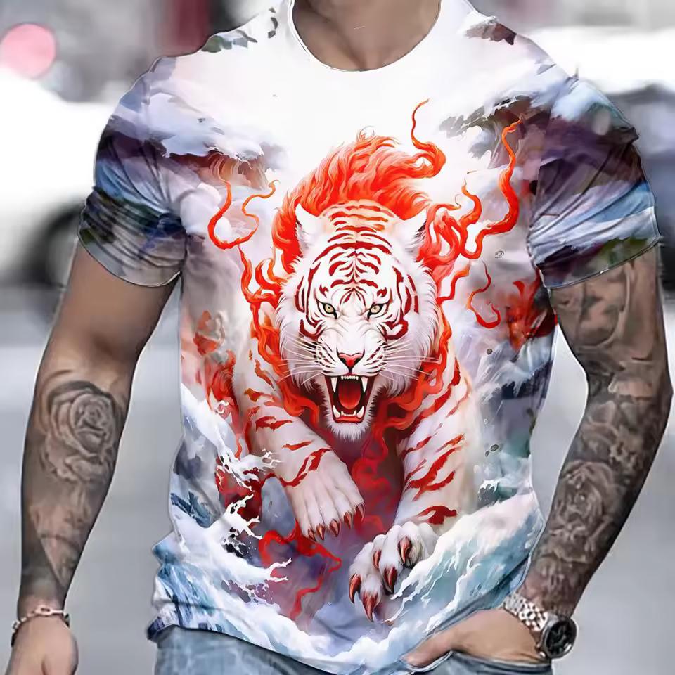 Футболка с тигром для мужчин, мужские рубашки с 3D животным 3D принтом, летняя футболка с короткими рукавами, мужской пуловер, топ большого размера, повседневная мужская одежда