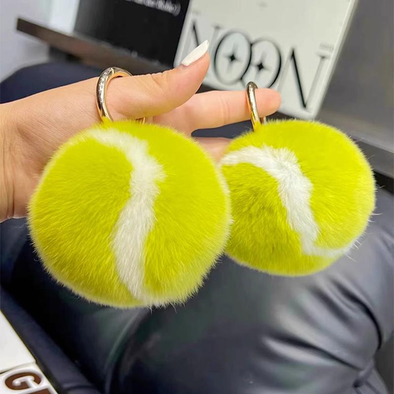 Милый теннисный брелок из натурального меха кролика, теннисная машинка, плюшевый мяч, рюкзак, сумка, подвесные украшения, подарок для девочки