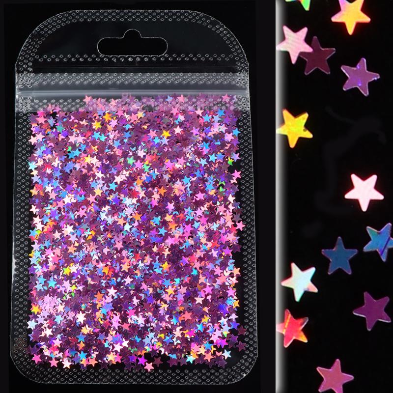 Голографические четырехконечные звезды, блестки для ногтей, лазерные, серебристые, золотые хлопья, дизайн для маникюра «сделай сам», украшения для ногтей, аксессуары