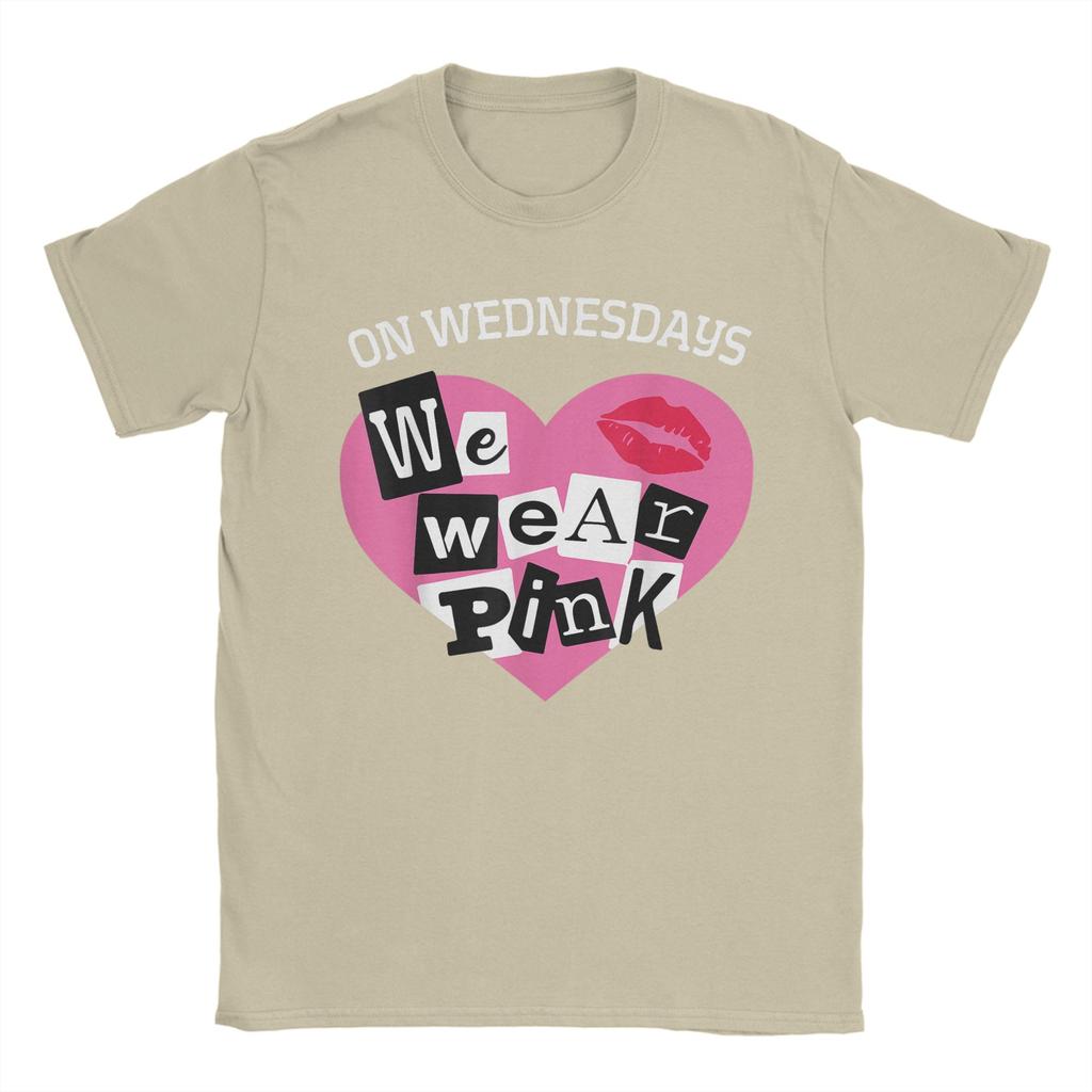 Novelty On Wednesday We Wear Pink Funny T-Shirts for Men Round Collar Pure Cotton T Shirts  Short Sleeve Tees Gift Idea Tops