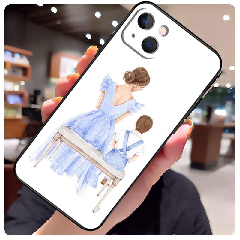 Черные Каштановые Волосы Малыш Мама Девочка Сын Чехол Для iPhone 15 Pro Max 14 13 12 11 16 17 Pro Max mini 15 16 Plus 16e 17 Air Чехол Для Телефона