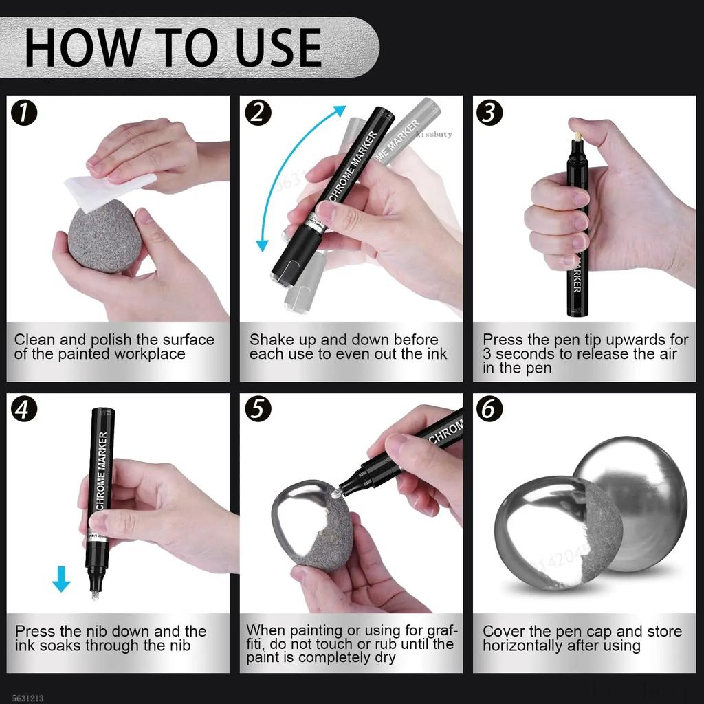 1-5Pcs Chrome Paint Marker Reflective Fluid Mirror Paint Pen 2mm Silvery Ink For DIY Car Styling Model Metal Wood Plastic Stone