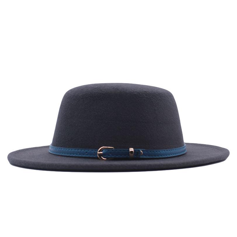 Autumn and winter new British men's top hat, flat-top woolen hat, European and American jazz hat, big-brimmed women's hat