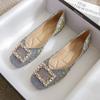 Модная обувь на низком каблуке, элегантная жемчужная женская обувь с квадратным носком, белая, синяя, повседневная, роскошная, дешевая, в корейском стиле, Y2k, винтажная, женские балетки