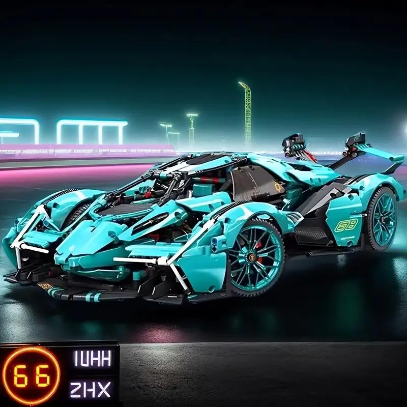 Нетоксичный набор для сборки синего автомобиля из 1269 деталей Стильная модель спортивного автомобиля Подходит для различных сцен Подарок на День святого Валентина/День рождения