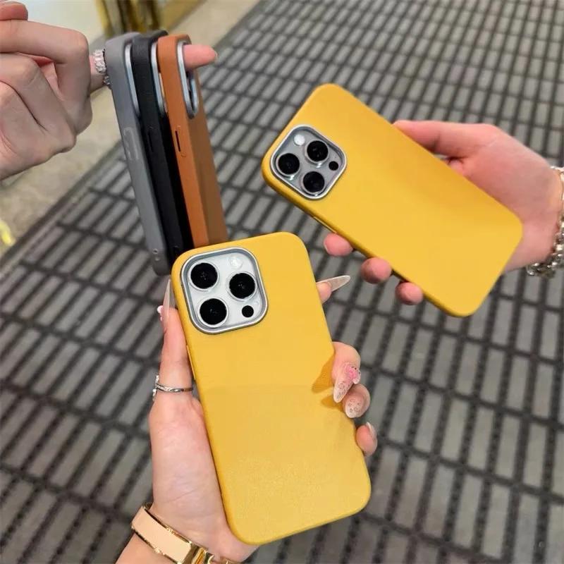 Роскошный матовый кожаный чехол для iPhone 16 15 14 Plus 13 12 11 Pro Max XS Max XR Защита объектива Противоударный силиконовый чехол
