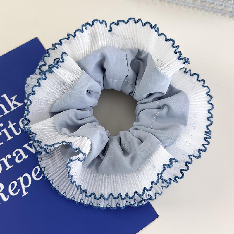 Синие клетчатые оборки резинки для волос двойное кружево повязки на голову женские девушки сладкий роман веревка для волос женская завязка резинка головной убор