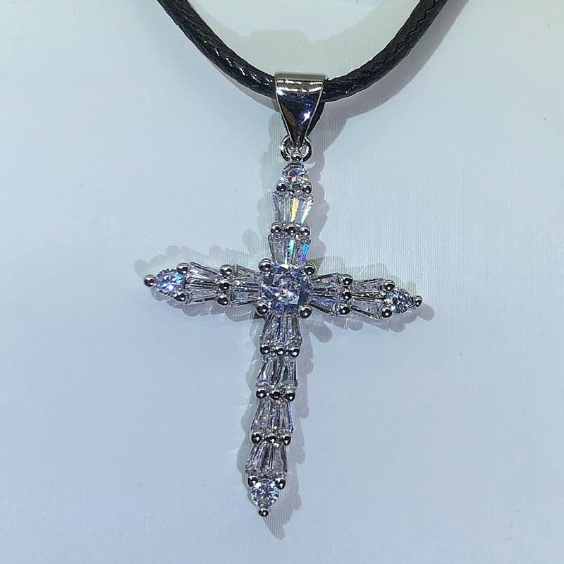 925 Sterling Silver Popular White Zircon Cross Pendant New Necklace For Ladies Party Birthday Jewelry Gift