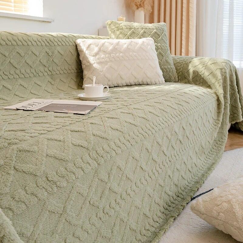 Faux Cashmere Sofa Blanket Cover Nordic Style Knit Plaid Throw Tassels Bedspread Golden Blanket for Spring Two-seat Sofa