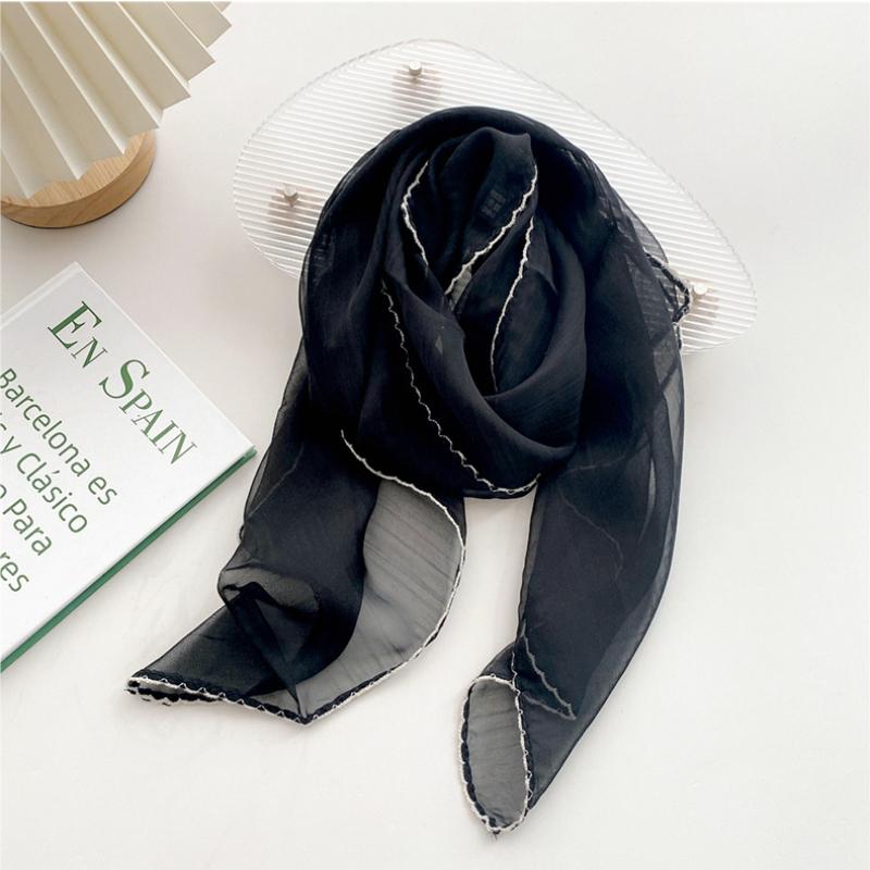 Solid Color Lace Neckerchief Long Scarfs Ribbon Wrist Basic Versatile Thin Head Scarf For Women Simple Headband Fashion Hairband